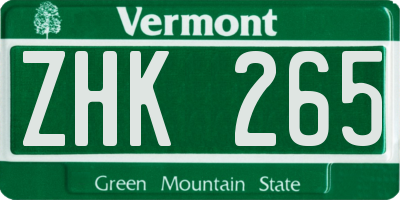 VT license plate ZHK265