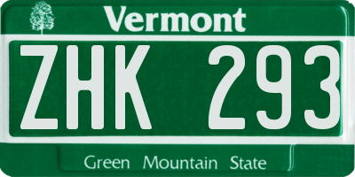VT license plate ZHK293