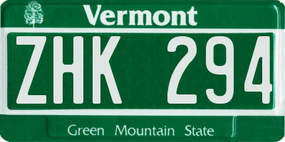 VT license plate ZHK294