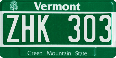VT license plate ZHK303