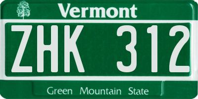 VT license plate ZHK312