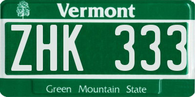 VT license plate ZHK333