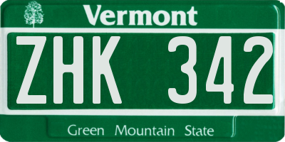 VT license plate ZHK342
