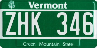 VT license plate ZHK346
