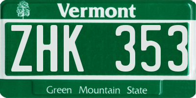 VT license plate ZHK353