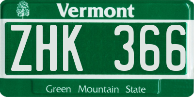 VT license plate ZHK366