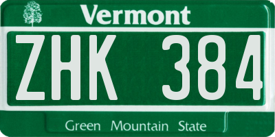 VT license plate ZHK384