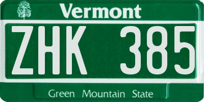 VT license plate ZHK385