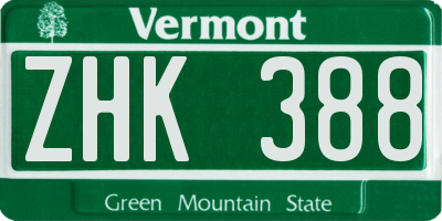 VT license plate ZHK388