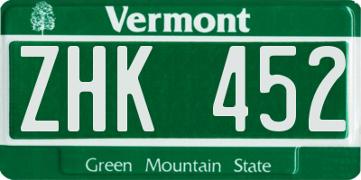 VT license plate ZHK452