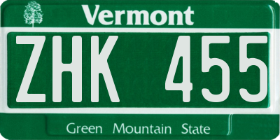 VT license plate ZHK455