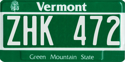 VT license plate ZHK472