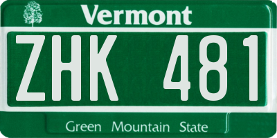 VT license plate ZHK481