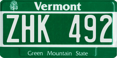 VT license plate ZHK492