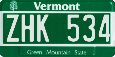VT license plate ZHK534