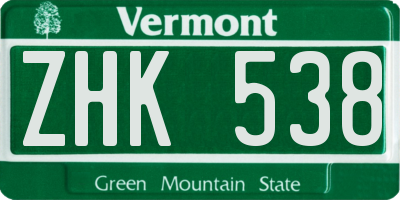 VT license plate ZHK538