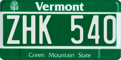 VT license plate ZHK540