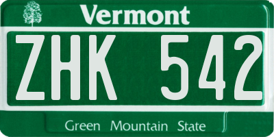 VT license plate ZHK542