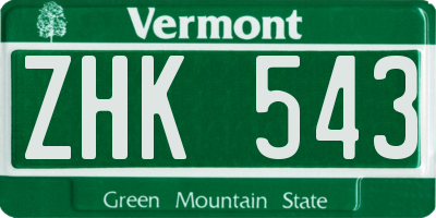 VT license plate ZHK543
