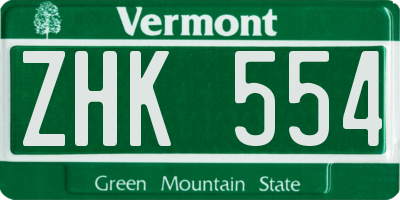 VT license plate ZHK554