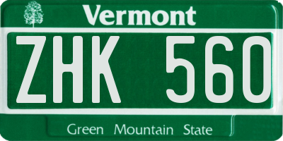 VT license plate ZHK560