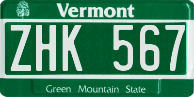 VT license plate ZHK567