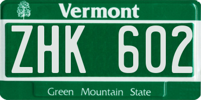 VT license plate ZHK602