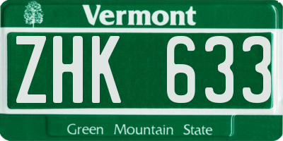 VT license plate ZHK633
