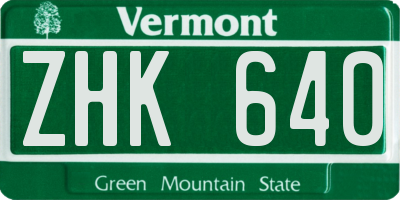 VT license plate ZHK640
