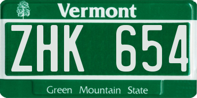 VT license plate ZHK654