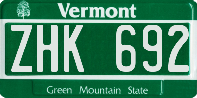 VT license plate ZHK692
