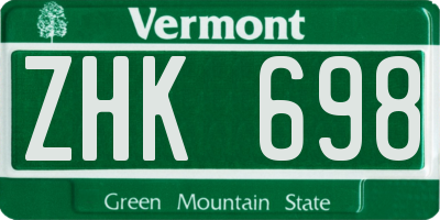 VT license plate ZHK698