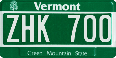 VT license plate ZHK700