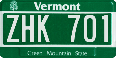 VT license plate ZHK701