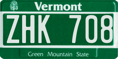 VT license plate ZHK708