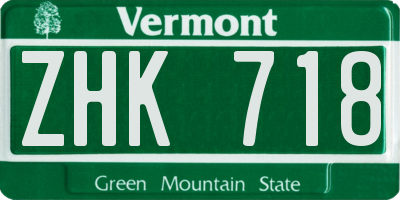 VT license plate ZHK718