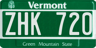 VT license plate ZHK720