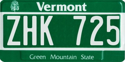 VT license plate ZHK725