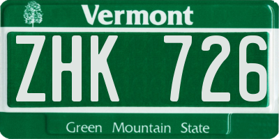 VT license plate ZHK726