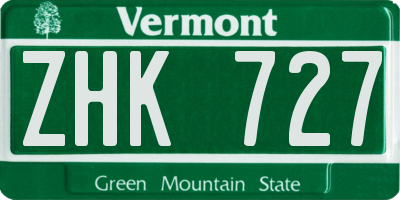 VT license plate ZHK727