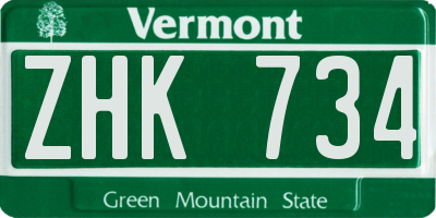 VT license plate ZHK734