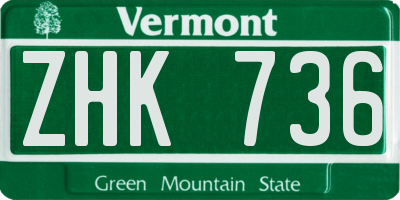 VT license plate ZHK736