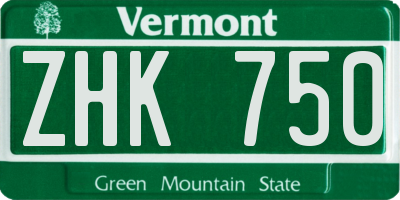 VT license plate ZHK750