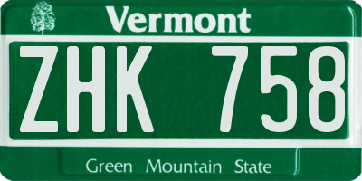 VT license plate ZHK758