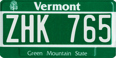 VT license plate ZHK765