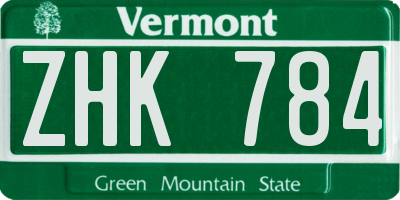 VT license plate ZHK784
