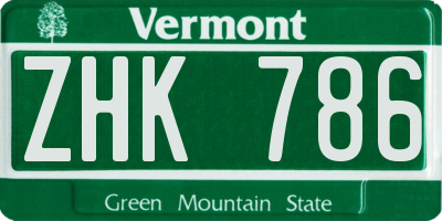VT license plate ZHK786
