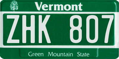 VT license plate ZHK807