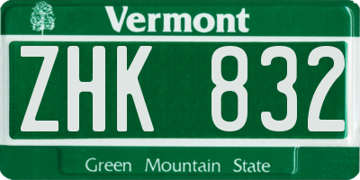 VT license plate ZHK832