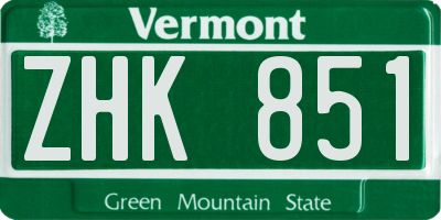 VT license plate ZHK851
